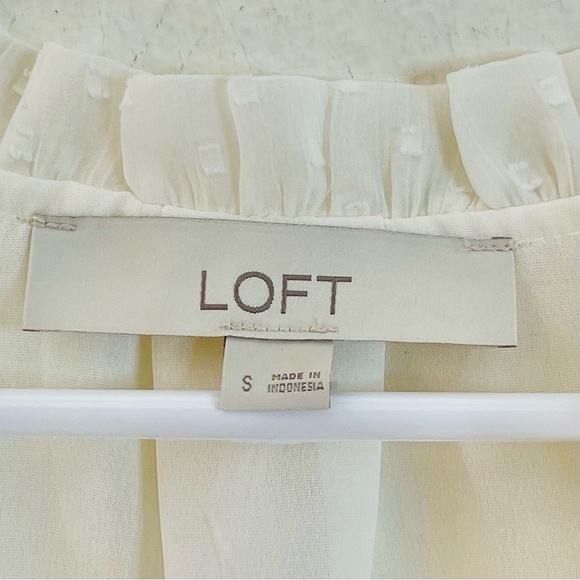 Loft Ruffle Neckline Short Sleeve Blouse Women Size Small White - Picture 4 of 14